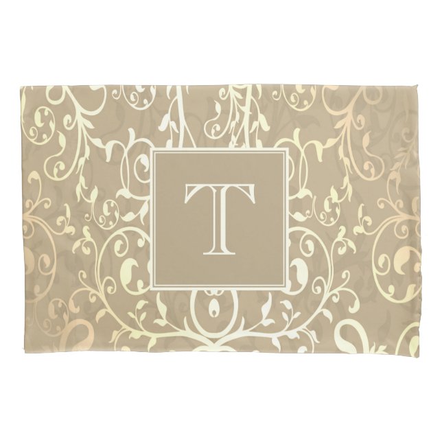 Gold Elegant Flourish Monogram Pillowcase (Front)