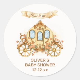 Gold Elegant Flower Prince Carriage Baby Shower Classic Round Sticker