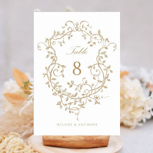 Gold Elegant French Victorian Floral Crest  Table Number