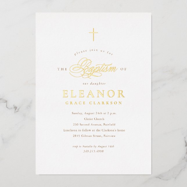Gold Elegant Gold Cross Calligraphy Baptism (Front)