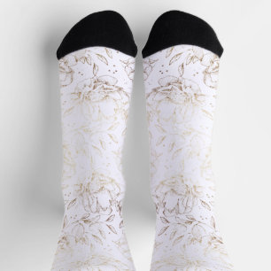 Gold Elegant Hand Drawn Florals Wedding Gift Socks