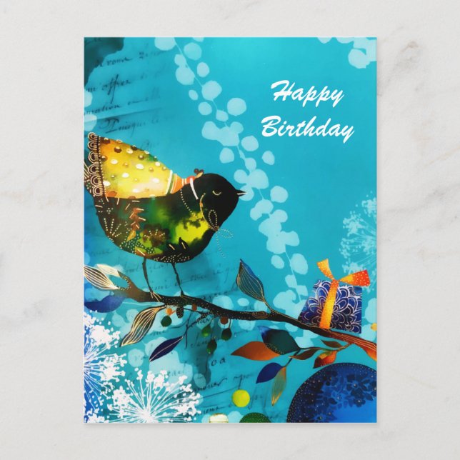Gold Elegant Happy Songbird Wishes Watercolor Holiday Postcard (Front)