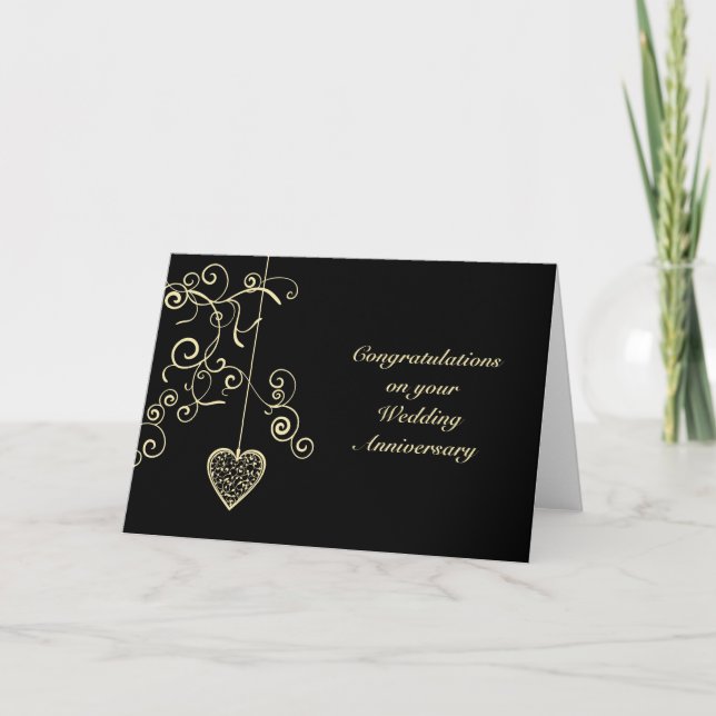 Gold Elegant Heart Wedding Anniversary Card (Front)