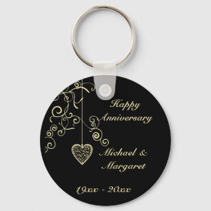 Gold Elegant Heart Wedding Anniversary Key Ring