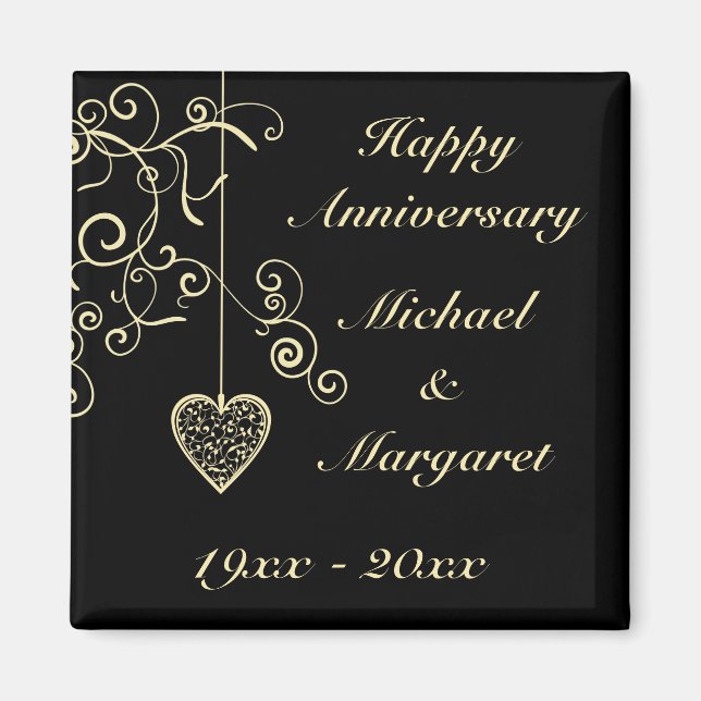 Gold Elegant Heart Wedding Anniversary Magnet (Front)