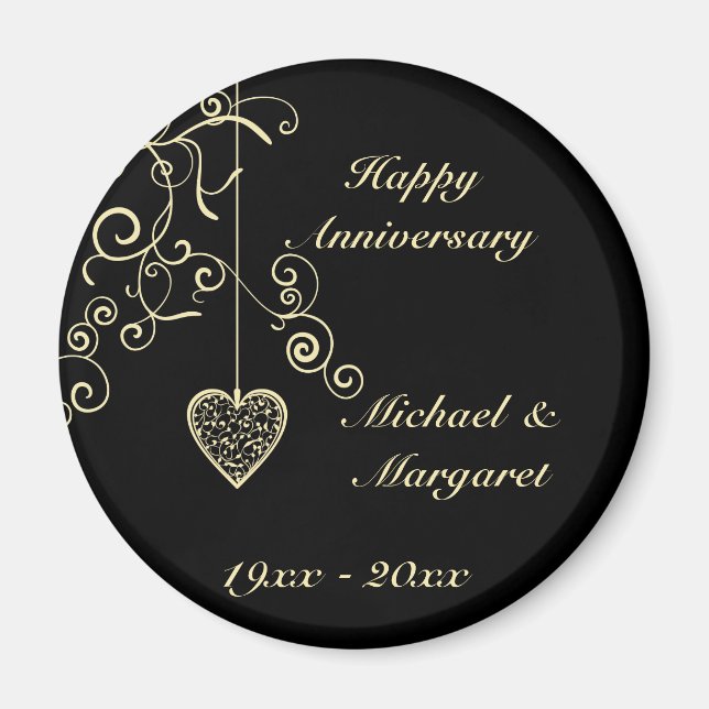 Gold Elegant Heart Wedding Anniversary Memento Magnet (Front)