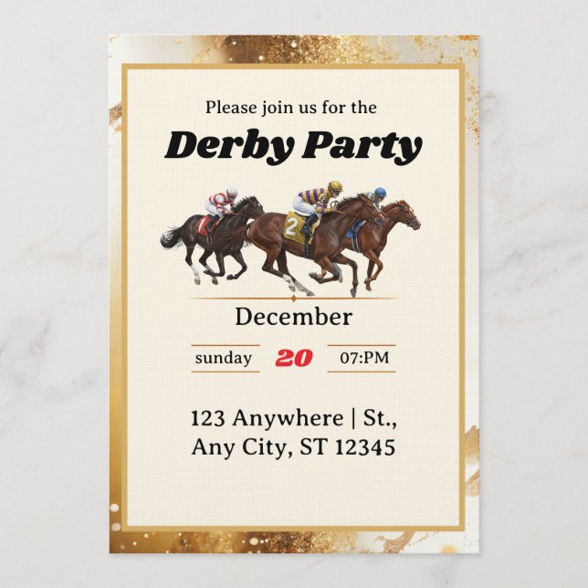 Gold Elegant Horse Racing Derby Party Invitation (Front)
