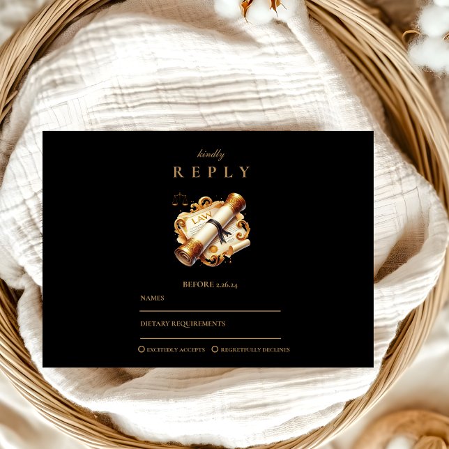 Gold Elegant Law School Graduation RSVP Card (Creator Uploaded)