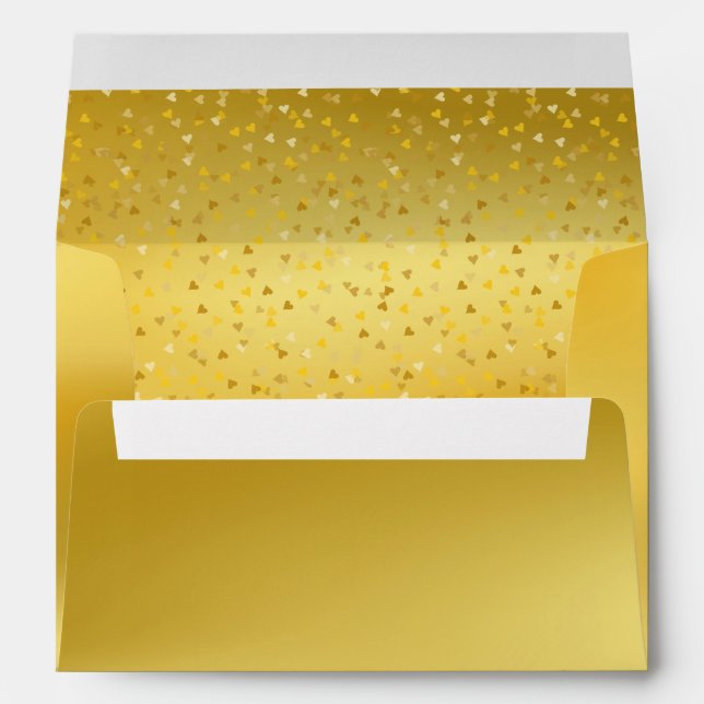Gold Elegant Love Hearts Confetti Return Address  Envelope (Back (Bottom))