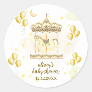 Gold Elegant Magical Balloon Carousel Baby Shower  Classic Round Sticker