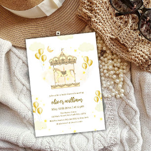 Gold Elegant Magical Balloon Carousel Baby Shower Invitation