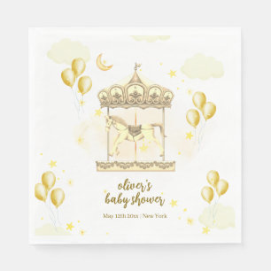 Gold Elegant Magical Balloon Carousel Baby Shower Napkin