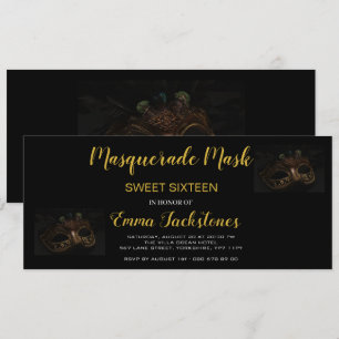 Gold Elegant Masquerade Mask Theme Sweet Sixteen Invitation