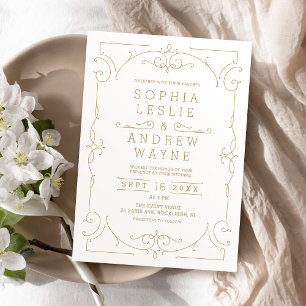 Gold elegant modern classic vintage wedding invitation
