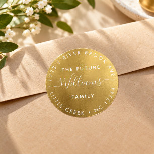 Gold Elegant Modern Future Mr and Mrs Classic Round Sticker