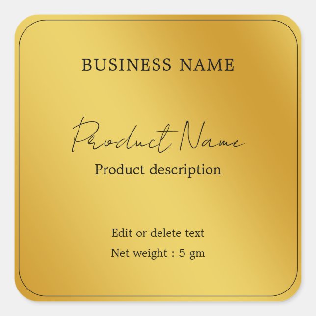 Gold Elegant Modern Minimal Square Product Label (Front)