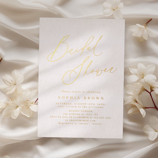 Gold elegant modern script minimal bridal shower (Gold elegant modern script minimal bridal shower foil invitation)