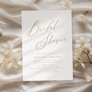 Gold elegant modern script minimal bridal shower invitation