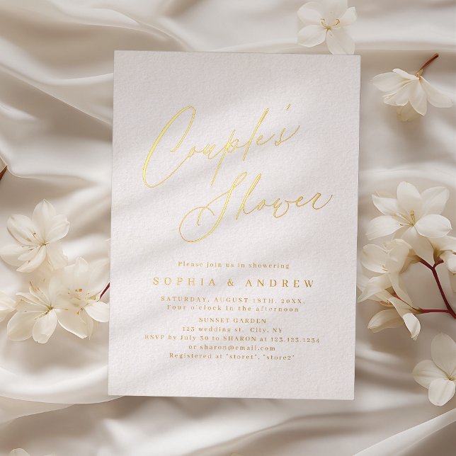 Gold elegant modern script minimal couples shower (Gold elegant modern script minimal couples shower foil invitation)