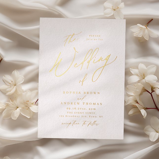 Gold elegant modern script minimalist wedding  (Gold elegant modern script minimalist wedding foil invitation)