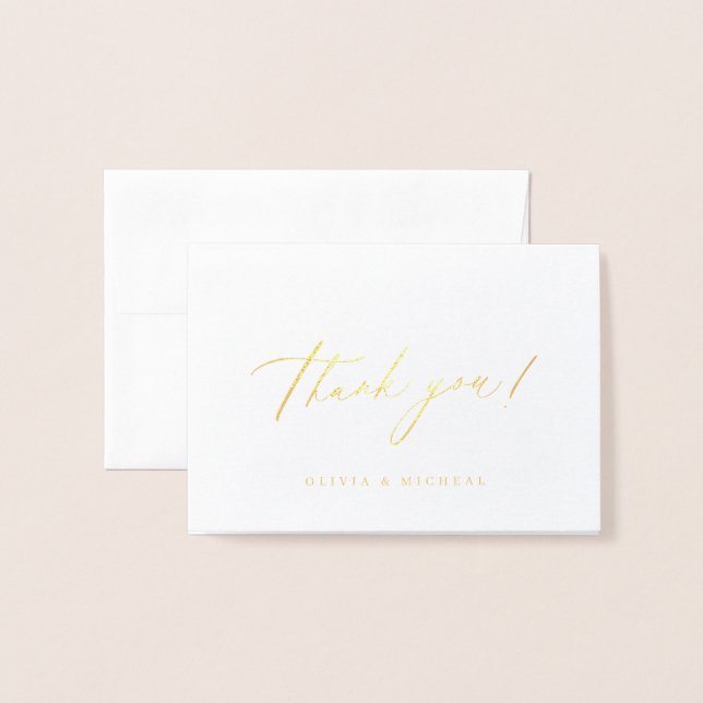 Gold elegant modern script minimalist wedding foil card (Front With Envelope)