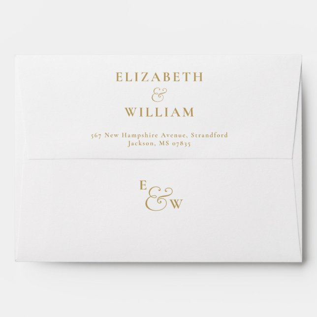 Gold Elegant Monogram Return Address Envelope (Back (Top Flap))