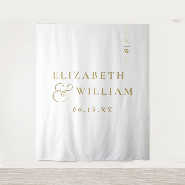 Gold Elegant Monogram Wedding Photo Backdrop Tapestry (Front)