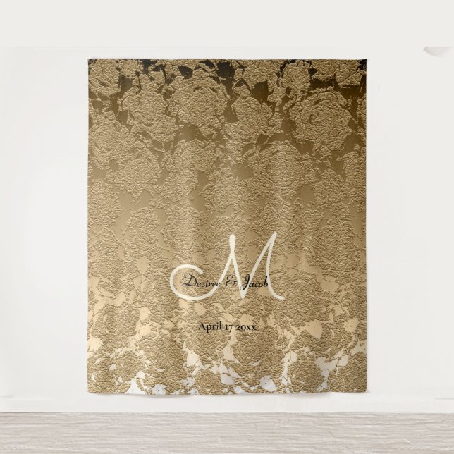 Gold Elegant Monogram Wedding Photo Booth Tapestry (Front)