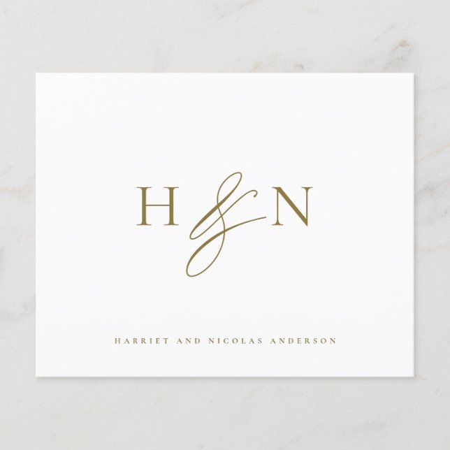 Gold Elegant Monogram Wedding Thank You Card (Front)