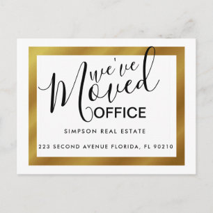 Gold elegant moved office business announcement postcard
