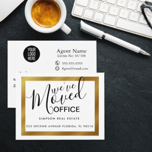 Gold elegant moved office business announcement postcard