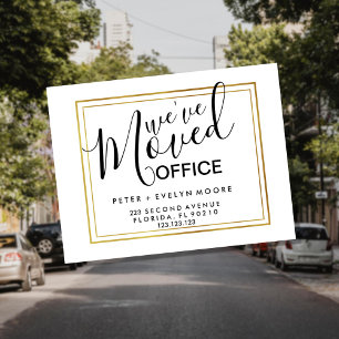 Gold elegant moved office business announcement postcard