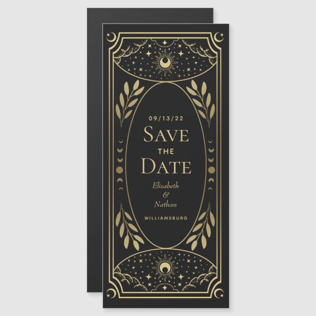 Gold Elegant Mystical Tarot Card Save the Date (Front/Back)