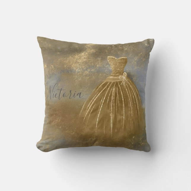 Gold Elegant Name Evening Gown  Cushion (Front)