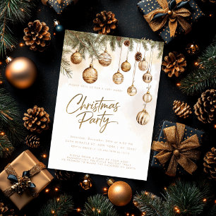 Gold Elegant Ornaments Baubles Christmas Party Invitation