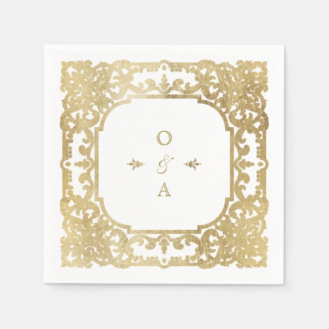 Gold elegant ornate vintage wedding monogram napkin (Front)