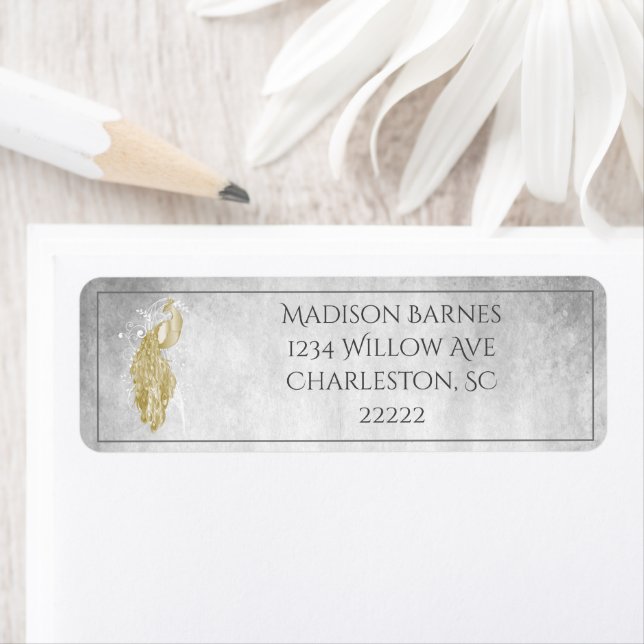 Gold Elegant Peacock Label Return Address Label (Insitu)