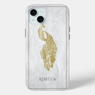 Gold Elegant Peacock Personalised iPhone 15 Mini Case