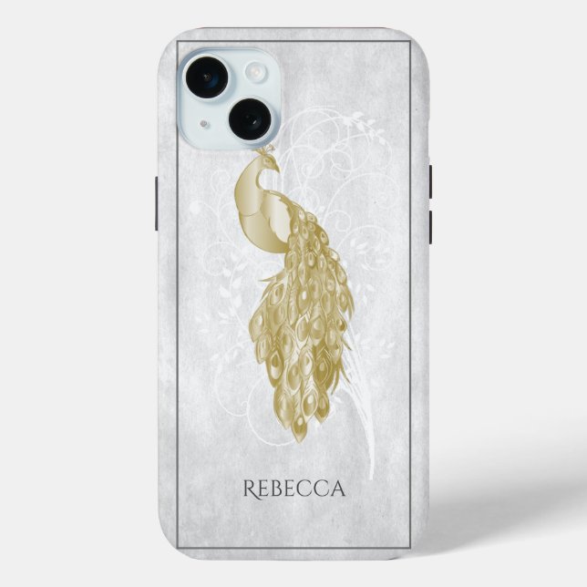 Gold Elegant Peacock Personalised Case-Mate iPhone Case (Back)