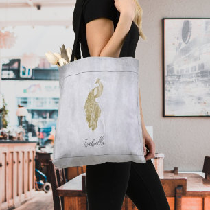 Gold Elegant Peacock Personalised Tote Bag