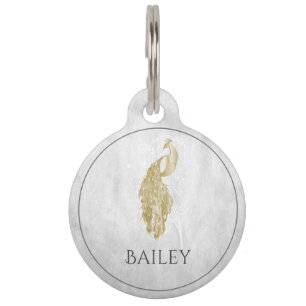Gold Elegant Peacock Round Pet Tag