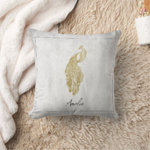 Gold Elegant Peacock Throw Pillow