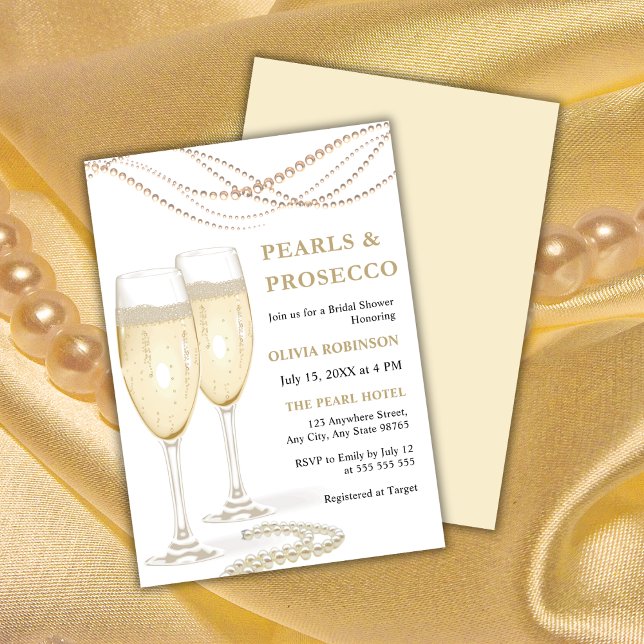 Gold Elegant Pearls and Prosecco Bridal Shower  Invitation (Gold Elegant Pearls and Prosecco Bridal Shower Invitation )