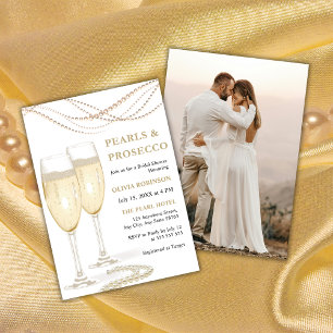 Gold Elegant Pearls & Prosecco Photo Bridal Shower Invitation