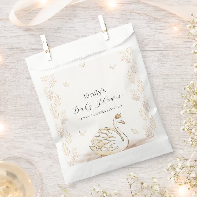 Gold Elegant Princess Swan Butterfly Baby Shower  Favour Bag (Clipped)