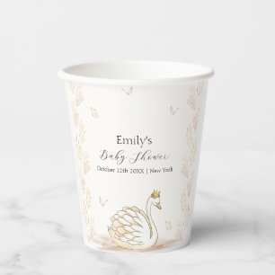 Gold Elegant Princess Swan Butterfly Baby Shower Paper Cups