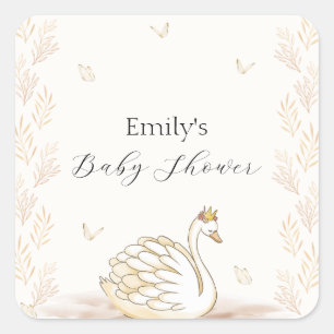 Gold Elegant Princess Swan Butterfly Baby Shower  Square Sticker