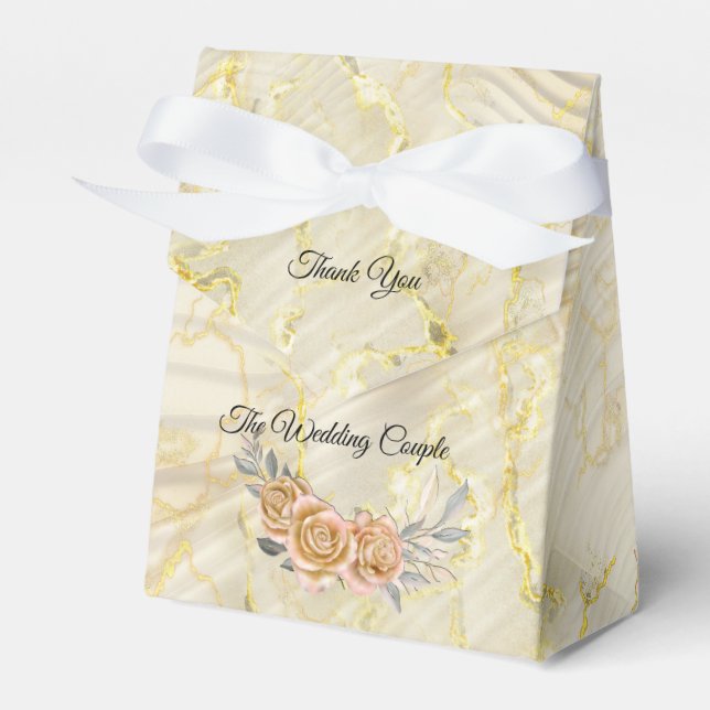 Gold Elegant Ripple Effect & Roses Favour Box (Front Side)