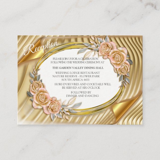 Gold Elegant Ripple Effect & Roses Leaves and Bird Enclosure Card (Front)