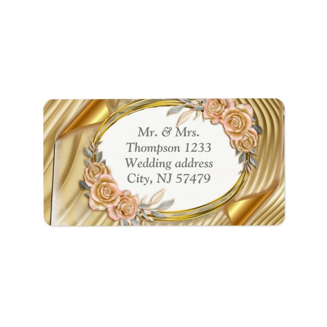 Gold Elegant Ripple Effect & Roses Leaves and Bird Label (Front)